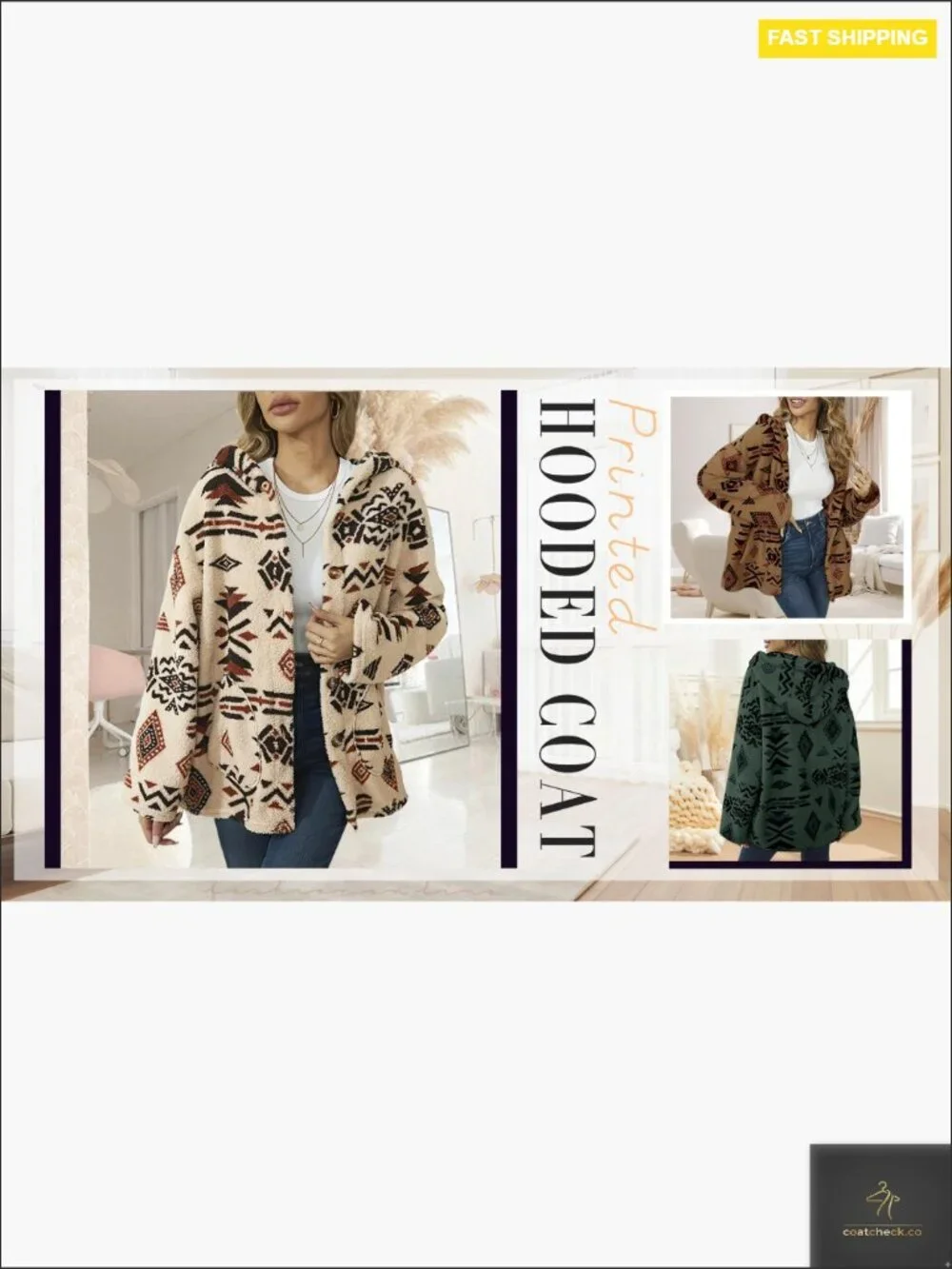 Aztec Print Fleece Hoodie Button Down Shacket Casual Sherpa Jacket with Pockets